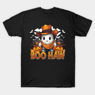 Funny Halloween Western Cowboy Cowgirl Ghost Boo Haw Spooky T-Shirt